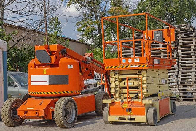 forklift moving crates in a large warehouse in Foothill Ranch